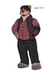  amputee barazoku bastionshadowpaw bear clothed clothing disability father furry hi_res mammal parent plaid prostetic robotic_limb roland sfw 