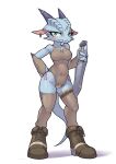  2023 anthro blush breasts clothed clothing digital_media_(artwork) female female_anthro footwear full-length_portrait hi_res holding_object holding_sword holding_weapon horn kemono kobold legwear looking_at_viewer melee_weapon piercing portrait reptile sat_v12 scales scalie scar simple_background solo sword thigh_highs translated_description weapon white_background 