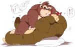  2023 anthro ape bandanna blush bow_tie bow_tie_only brown_body brown_fur butt clothing digital_drawing_(artwork) digital_media_(artwork) donkey_kong_(character) donkey_kong_(series) duo erection funky_kong fur genitals gorilla haplorhine headgear headgear_only headwear headwear_only hi_res hyaku_(artist) japanese_text kerchief lying male male/male male_on_bottom male_on_top mammal mostly_nude muscular muscular_anthro muscular_male nintendo nude on_back on_bottom on_top pecs penis pillow primate straddling text translation_request vein veiny_penis 