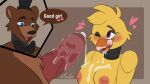  after_fellatio after_oral after_sex anthro avian beak big_breasts bird blush bodily_fluids breasts chica_(fnaf) chicken cum cum_on_face duo female five_nights_at_freddy&#039;s freddy_(fnaf) galliform gallus_(genus) genital_fluids genitals hi_res male male/female mandyfoxy one_eye_closed penis phasianid scottgames 