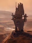  1other absurdres building bunker canyon cloak highres landscape mark_zhang mars_(planet) original red_sky scenery science_fiction sky 