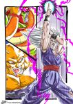  3boys blood cell_max colored_skin commentary commentary_request dragon_ball dragon_ball_super dragon_ball_super_super_hero highres makankousappou multiple_boys muscular muscular_male namekian open_mouth orange_skin outstretched_arm piccolo red_eyes son_gohan takahashi_yuuya 