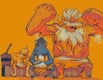  anthro avian beard belly blonde_hair blue_body blue_feathers bodily_fluids breath_of_the_wild cherry_of_zelda facial_hair feathers goron group hair hi_res humanoid hylian link lord_daruk male mature_male musclegut mustache nintendo pecs revali rito shirtless sweat the_legend_of_zelda towel trio 