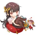  2girls :d :q artist_request banknote bean_bag_chair black_dress blush blush_stickers braid brown_eyes brown_hair brown_thighhighs butterfly_hair_ornament chibi closed_mouth coin controller crossed_legs cuffs currency_strap dress ear_piercing fairy_(girls&#039;_frontline) feather_boa french_braid full_body girls&#039;_frontline gold_coin gold_tassel hair_ornament handcuffs heart heart-shaped_eyes high_heels holding holding_handcuffs holding_remote_control long_hair looking_at_viewer money multiple_girls official_art open_mouth pencil_dress piercing red_dress red_footwear remote_control short_dress simple_background sitting smile spaghetti_strap tassel thighhighs third-party_source tongue tongue_out transparent_background trap_fairy_(girls&#039;_frontline) zettai_ryouiki 
