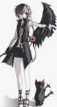  3girls absurdres armpits bird black_footwear black_shorts bow cat coat cosplay devil_may_cry_(series) devil_may_cry_5 fingerless_gloves gloves hair_ornament hairband heart heart_hair_ornament highres holding kaenbyou_rin kaenbyou_rin_(cat) komeiji_satori midriff multiple_girls multiple_tails open_clothes outstretched_arm pink_eyes pink_hair red_eyes reiuji_utsuho reiuji_utsuho_(bird) short_hair shorts simple_background single_fingerless_glove single_glove sleeveless sleeveless_jacket standing tail tail_bow tail_ornament tattoo third_eye touhou v_(devil_may_cry) v_(devil_may_cry)_(cosplay) white_background yexinhan 