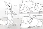  2023 3_toes 4_fingers anthro arrow_sign barefoot blurred_background bottomwear canid canine claws clothing comic dialogue disney english_text eyebrows feet female fingerpads fingers foot_fetish foot_focus fox fur green_eyes hi_res judy_hopps lagomorph larger_anthro larger_male leporid macro male mammal micro motion_lines necktie nick_wilde pants pawpads paws phone rabbit shirt simple_background size_difference sketch smaller_anthro smaller_female smaller_male smellslikejavier stomping stuck_to_foot tail text toe_claws toes topwear unaware zootopia 