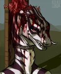  anthro blood bodily_fluids brains bullet bullet_wound corpse dead_eyes death eel entrails female fish gore grotesque_death hi_res kolkolukija marine moray open_mouth solo wounded 