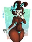  animal_crossing anthro big_breasts blue_background blue_bow blue_clothing blue_nails blue_panties blue_underwear blush blush_stickers bow_accessory breasts brown_body brown_eyes brown_fur brown_hair carmen_(animal_crossing) clothing colored_nails cotton_tail dipstick_limbs eyelashes female fur hair hi_res lagomorph leporid mammal mostly_nude nails navel nintendo open_mouth panties pasties rabbit raccoon_sama short_hair simple_background solo thick_thighs tooth_gap underwear white_background white_body white_fur wide_hips 