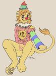  anthro clown clown_makeup clown_nose digital_media_(artwork) felid gaypaw genitals hi_res lion male mammal nude pantherine penis solo 