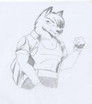  2010 anthro bottomwear canid canine canis clothing danellz fangs gloves hair handwear jacket male mammal pants shirt sketch solo teeth topwear traditional_media_(artwork) unfinished wolf 