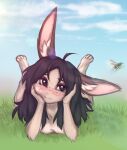  anthro arthropod elronya fan_character female flying grass hair hi_res lagomorph leporid long_hair lying mammal outside plant rabbit ronya solo 