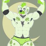  2023 abs anthro armpit_hair armwear biceps black_hair black_nose body_hair bulge canid canine canis chest_hair clothing dark_eyes domestic_dog elbow_gloves facial_piercing fangs flexing flexing_muscles fur gloves green_body green_fur hair handwear imbroglio_24 looking_at_viewer male mammal mohawk muscular muscular_anthro muscular_male nipple_piercing nipples nose_piercing nose_ring pecs piercing pose pubes ring_piercing sharp_teeth simple_background solo spots spotted_body spotted_fur teeth tongue tongue_out tuft underwear username watermark were 