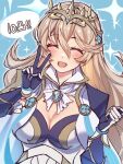  1girl armor blush breasts cape cleavage corrin_(female)_(fire_emblem) corrin_(female)_(silent_bloodline)_(fire_emblem) corrin_(fire_emblem) crown fire_emblem fire_emblem_fates fire_emblem_heroes gloves hair_between_eyes hair_ornament hairband jewelry karashino long_hair looking_at_viewer official_alternate_costume open_mouth pointy_ears shoulder_armor smile solo 