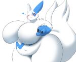  2023 absurd_res anthro belly big_belly big_breasts big_butt big_tail biped blue_body blue_fur breasts butt claws digital_media_(artwork) featureless_breasts female fur generation_3_pokemon half-closed_eyes hi_res huge_breasts huge_butt huge_hips huge_tail huge_thighs hyper hyper_breasts kify narrowed_eyes navel nintendo nude overweight overweight_anthro overweight_female pokemon pokemon_(species) shiny_pokemon simple_background smile solo tail thick_thighs white_body white_fur wide_hips zangoose 