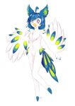  2017 4_fingers anthro avian beak bird blue_hair chest_tuft churroshiba feathers female fingers fur hair hi_res multicolored_body multicolored_feathers perico pink_eyes pose simple_background solo tuft white_background white_body white_fur 