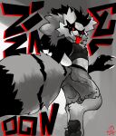  anthro aph_(artist) bottomwear cargo_shorts claws claws_out clothing comic fan_character female from_behind_position galarian_form galarian_zigzagoon generation_3_pokemon graffiti highlights_(coloring) mammal manga monochrome_fur mustelid nintendo pawpads paws pokemon pokemon_(species) rear_view red_highlights regional_form_(pokemon) sex shorts simple_background solo tomboy tongue tongue_out zigzagoon zoomies zoomies_(character) 