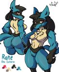  absurd_res anthro black_hair chest_tuft fan_character female fluffy generation_4_pokemon hair hi_res lucario model_sheet nintendo nude patatero69 pokemon pokemon_(species) rane_(tex_is_tex) red_eyes solo toned_female tuft 