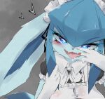  2023 anthro anthrofied blush clothed clothing digital_media_(artwork) eeveelution fangs female female_anthro finger_in_mouth generation_4_pokemon glaceon hi_res kemono looking_at_viewer maid_uniform naughty_face nintendo pokemon pokemon_(species) pokemorph solo tea_party_style_glaceon teeth tongue tongue_out uniform xanadu_corona 