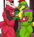  alligator alligatorid anthro balls biceps big_butt big_penis bone butt claws croc crocodile crocodilian crocodylid digital_media_(artwork) erection five_nights_at_freddy&#039;s five_nights_at_freddy&#039;s:_security_breach gator_(streamer) genitals goo_creature green_body group group_sex hair hi_res invader_(invaderthegator) invaderthegator kingvoyager lizard male male/male mohawk montgomery_gator_(fnaf) muscular muscular_anthro muscular_male nude pecs penis red_hair reptile scalie scottgames sex size_difference slime smaller_male smile smothering steel_wool_studios tail teeth threesome tobbyc2 trio undead 