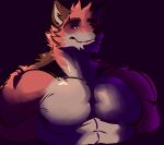  abs anthro canid canine canis eyebrows fox fur hi_res lambert_(kemo_coliseum) male male/male mammal muscular muscular_anthro muscular_male orange_body orange_fur pecs pinumontbalou solo stripes 