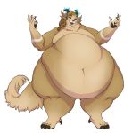  2020 ambiguous_gender anthro belly big_belly brown_body brown_fur charr claws felid fur guild_wars hi_res horn huge_belly mammal morbidly_obese morbidly_obese_anthro neck_tuft nude obese obese_anthro overweight overweight_anthro pawpads ronnie92 simple_background smile solo standing tail tail_tuft tuft white_background 