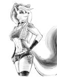  absurd_res anthro black_and_white bottomwear canid canid_demon canine canis clothing collar cowboy_hat cowgirl_outfit crop_top cutoffs daisy_dukes demon denim denim_bottomwear denim_clothing drawing female francisthefurry hand_on_hip hat headgear headwear hellhound helluva_boss hi_res hotpants loona_(helluva_boss) mammal model monochrome pattern_clothing piercing plaid plaid_clothing pose shirt shorts sketch solo topwear western wolf 