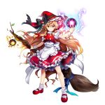  1girl apron blonde_hair braid broom closed_mouth full_body game_cg hat hat_ornament highres holding holding_broom kirisame_marisa kirisame_marisa_(witch_of_scarlet_dreams) long_hair looking_at_viewer mini-hakkero red_eyes red_footwear red_headwear rotte_(1109) short_sleeves side_braid simple_background single_braid socks solo star_(symbol) star_hat_ornament third-party_source touhou touhou_lost_word waist_apron white_apron white_background white_socks witch_hat yellow_eyes 