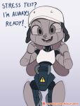  2023 anthro black_pupils brachyzoid clothing disney english_text exclamation_point female grey_eyes hat headgear headwear judy_hopps lagomorph leporid looking_at_viewer machine mammal multicolored_body open_mouth pupils question_mark rabbit robot solo text zootopia 