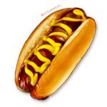  artist_name food food_focus highres hot_dog hot_dog_bun ketchup mitomaton mustard no_humans original realistic simple_background still_life twitter_username white_background 