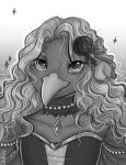  anthro avian beak bird chrysolophus clothing collar curls dress feathers flower galliform glori_gamebird golden_pheasant greyscale hair hi_res jewelry long_hair long_tail lunula_(artist) monochrome phasianid plant princess red_body red_feathers rose_(flower) royalty tail yellow_beak yellow_body yellow_feathers 