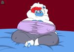  &lt;3 anthro bear big_breasts blue_body blue_fur bottomwear breasts clothing female femdom_(tuffthecat) fur genital_outline hi_res highlights_(coloring) huge_breasts mammal nipple_outline pants seductive smile solo sweater topwear tuffthecat white_body 