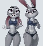  2023 abs anthro breasts buckteeth cleavage clothed clothing disney female fur grey_body grey_fur hi_res judy_hopps lagomorph leporid long_ears mammal multicolored_body multicolored_fur open_mouth open_smile purple_eyes qupostuv35 rabbit simple_background smile solo teeth two_tone_body two_tone_fur white_body white_fur zootopia 