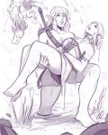  carrying closed_eyes dragon dress dripping ed_(edemevas) ending greyscale highres link meme monochrome pointy_ears princess_carry princess_zelda reeds short_shorts shorts simple_background sword the_legend_of_zelda the_legend_of_zelda:_tears_of_the_kingdom thick_thighs thighs weapon wet wet_clothes 
