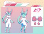  2023 4:3 anthro band-aid band-aid_on_hand bandage bean blue_body blue_fur bow_ribbon bow_tie butt curvaceous curvy_figure eeveelution eyelashes female figurine fur generation_6_pokemon hair hi_res inner_ear_fluff jhojuju looking_at_viewer looking_up mammal model_sheet mouth_closed nintendo offaly_(kabs) pawpads paws pink_eyes pink_inner_ear pokemon pokemon_(species) smile solo sylveon tail thick_thighs tuft voluptuous white_body 