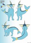  absurd_res accessory all_fours anthro character_name choker eeveelution featureless_crotch feral furgonomics generation_1_pokemon hi_res jewelry male model_sheet necklace nintendo nude pokemon pokemon_(species) ring sitting solo standing tail tail_accessory tail_jewelry tail_ring vaporeon water_drop winick-lim 