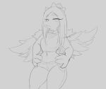  absurd_res anthro ather_os choker clothed clothing dinosaur fang_(gvh) feathered_wings feathers female goodbye_volcano_high hair hi_res jewelry long_hair looking_at_viewer midriff monochrome navel necklace pterodactylus pterosaur reptile scalie sketch snoot_game_(fan_game) solo thick_thighs wide_hips wings 