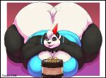  2022 anthro bear big_breasts big_butt blue_eyes breasts butt cake cleavage clothed clothing dessert digital_media_(artwork) female food giant_panda gillpanda_(character) hat headgear headwear huge_breasts huge_butt hyper hyper_butt mammal morbidly_obese obese overweight partially_clothed party_hat signature solo soulman1 year 