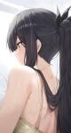  1girl absurdres bare_shoulders black_hair black_ribbon blue_hair closed_mouth copyright_request from_behind gnns hair_over_shoulder hair_ribbon highres long_hair multicolored_hair red_eyes ribbon solo two-tone_hair upper_body 
