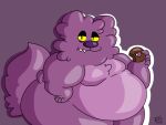  2018 4:3 5_fingers anthro batspid2 bear belly big_belly biped black_eyelids black_eyes cel_shading chest_tuft dessert digital_drawing_(artwork) digital_media_(artwork) doughnut eating eyelids facial_tuft fangs fingers food front_view fur glistening glistening_eyes glistening_nose half-length_portrait hand_on_hip holding_food holding_object huge_thighs looking_at_viewer love_handles male mammal moobs narrowed_eyes overweight overweight_anthro overweight_male portrait purple_background purple_body purple_fur purple_nose shaded shadow signature simple_background solo standing tail tail_tuft teeth thick_thighs three-quarter_view tuft tufted_ears tufted_fur wide_hips yellow_sclera 