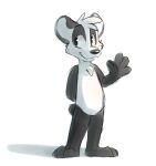  anthro black_body black_eyes black_fur black_nose fur gesture male panda_paco_(character) shadow simple_background smile solo tinydeerguy waving white_background white_body white_fur 