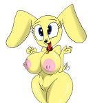  2022 anthro big_breasts blue_eyes breasts canid canine canis collar domestic_dog female fluffy fluffy_tail fur genitals happy hi_res mammal nipples nsfwtheodore nude open_mouth open_smile pussy simple_background smile solo tail thick_thighs tongue tongue_out wide_hips yellow_body yellow_fur 