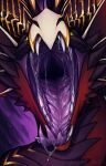  ambiguous_gender bodily_fluids dragon fangs feral forked_tongue front_view green_eyes kolaa long_neck mouth_shot open_mouth purple_body purple_scales purple_tongue raylldo red_body saliva saliva_on_tongue saliva_string scales scalie sharp_teeth simple_background solo teeth tongue 