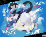  a ambiguous_gender ambiguous_penetrated amphibian anal anal_penetration anthro anus balls big_balls big_butt black_hair blue_body bottomless butt clothed clothing domestic_cat duo felid feline felis from_front_position fur generation_6_pokemon genitals greninja hair huge_butt kubasama_(artist) legwear male male/ambiguous male_penetrating male_penetrating_ambiguous mammal mating_press membrane_(anatomy) nintendo partially_clothed penetration penile penile_penetration penis_in_ass perineum pokemon pokemon_(species) sex thigh_highs webbed_hands white_body white_fur 