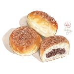  anpan artist_name bread_bun food food_focus highres kailene original painting_(medium) red_bean_paste simple_background still_life traditional_media watercolor_(medium) white_background 