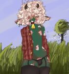  anthro antonz bell bell_collar bovid bovine bulge cattle clothing collar eyewear flannel fluffy fluffy_ears fluffy_hair girly glasses grass hair horn legwear male male/male mammal plant sky solo tall_grass thick_thighs thigh_highs tree 