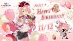  ahoge aster_(nu:_carnival) balloon beret birthday boots bottomwear clothed clothing cupcake english_text food footwear fully_clothed hair hat headgear headwear humanoid humanoid_pointy_ears inflatable male navel not_furry nu:_carnival official_art shorts solo text unknown_artist vampire 