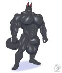  abs absurd_res animal_genitalia anthro balls big_balls big_biceps big_pecs big_sheath black_body black_fur blue_eyes buzzybub erection fully_sheathed fur genitals hi_res huge_balls huge_sheath knot male muscular muscular_male nude pecs plantigrade sheath smile solo teeth 