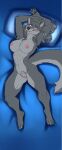  2023 4_toes 5_fingers abs absurd_res anthro athletic athletic_anthro athletic_female big_breasts black_nose black_pawpads blue_eyes blush braided_hair breasts canid canine canis claws dakimakura_design digital_media_(artwork) feet female finger_claws fingers fur genitals grey_body grey_fur grey_hair hair hi_res hindpaw humanoid_hands lady_red_(wolfpack67) long_hair looking_at_viewer lying mammal navel nipples nude on_back pawpads paws pubes pussy shapeshifterprincess smile solo teeth toe_claws toes wolf wolfpack67 