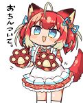  1girl :3 akami_karubi animal_ears animal_hands apron blonde_hair blue_eyes blush_stickers bow cat_ears cat_tail collar fangs frilled_apron frills gloves hair_bow heart indie_virtual_youtuber kanikama maid_apron multicolored_eyes multicolored_hair open_mouth paw_gloves red_hair smile solo streaked_hair tail translation_request twintails two-tone_hair virtual_youtuber yellow_eyes 