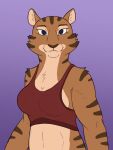  anthro clothing disney felid feline female looking_at_viewer mammal muscular muscular_female pack_street pandora_(weaver) pantherine shirt simple_background solo tank_top tggeko tiger topwear zootopia 